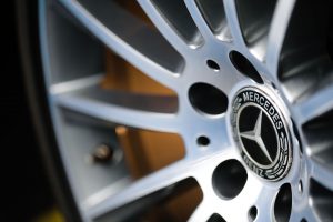 Car wheel with Mercedes Benz logo