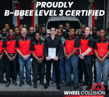 The wheel collision team celebrating becoming B-BBEE level 3 certified.